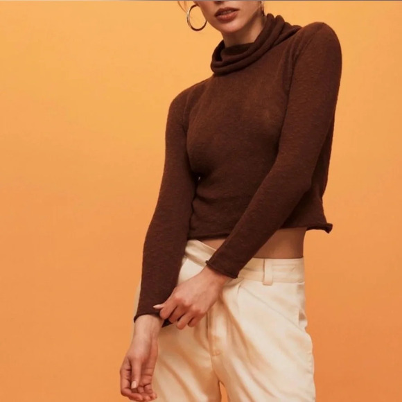 Savannah Morrow Taya Cotton Knit Turtleneck Sweater Top Cocoa Brown Medium NWT - Picture 1 of 9
